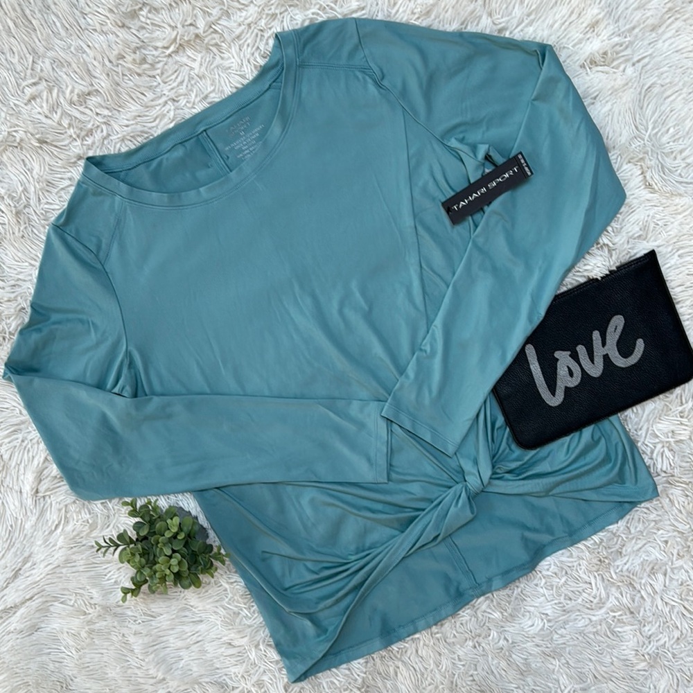 Tahari Sport Long Sleeve Twist Hem Top 💗 Teal